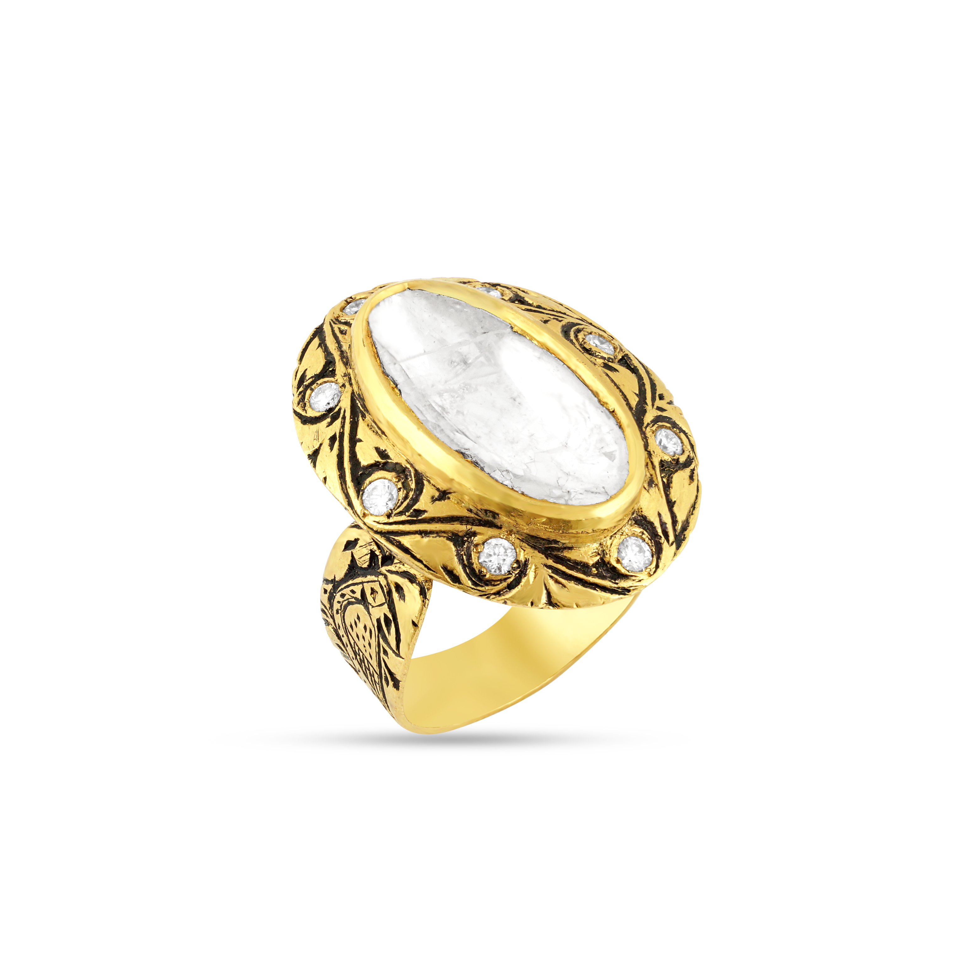 Partash Ring with Solitaire-Style Polki and Gold Inlay